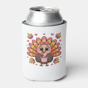 Porta-lata camisa clássica peru de ação de graças kawaii rosa