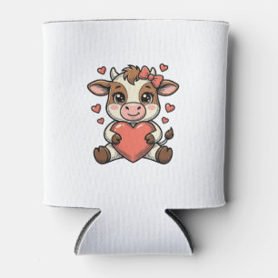 Porta-lata Camisa de Bebê Vaca Fofa Segurando Coração Vintage