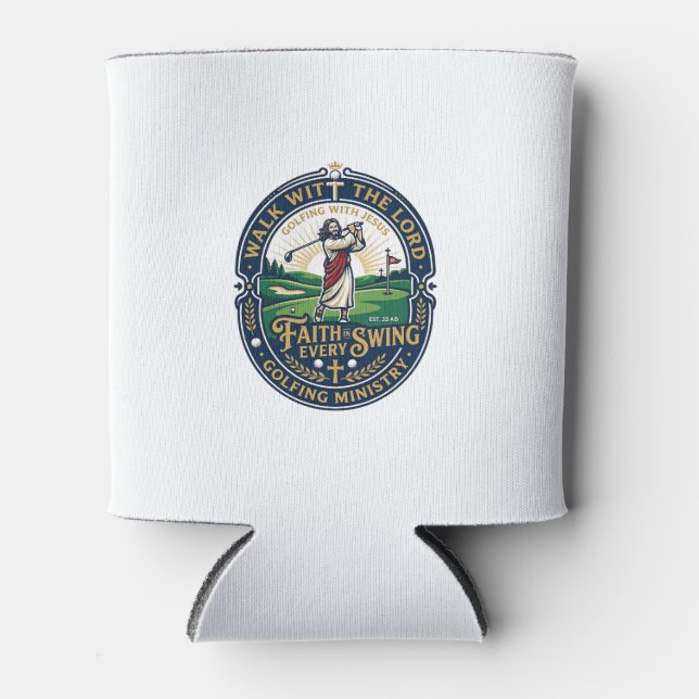 Porta-lata Camisa de golfe de Jesus Design baseado na fé_1 (Frente)