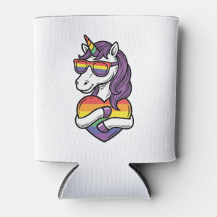 Porta-lata Camisa Vintage Arco-íris Unicórnio Coração Orgulho