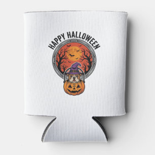 Porta-lata Camisa Vintage de Halloween Feliz Bulldog Bruxa Ab