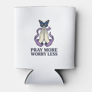 Porta-lata Camiseta Cristã Borboleta Reze Mais Preocupe Menos