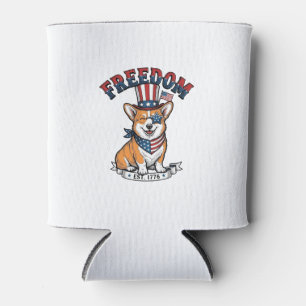 Porta-lata Camiseta Vintage Gravura Patriota Liberdade Corgi_