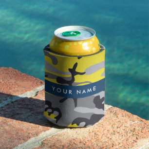 Porta-lata Camuflagem Amarela e Cinza Seu nome Personaliza