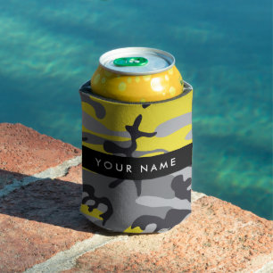 Porta-lata Camuflagem Amarela e Cinza Seu nome Personaliza