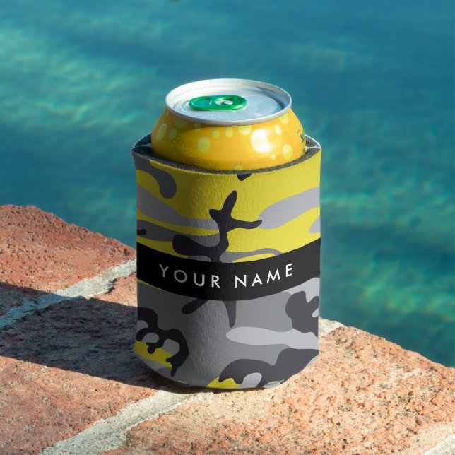 Porta-lata Camuflagem Amarela e Cinza Seu nome Personaliza (Piscina in situ)