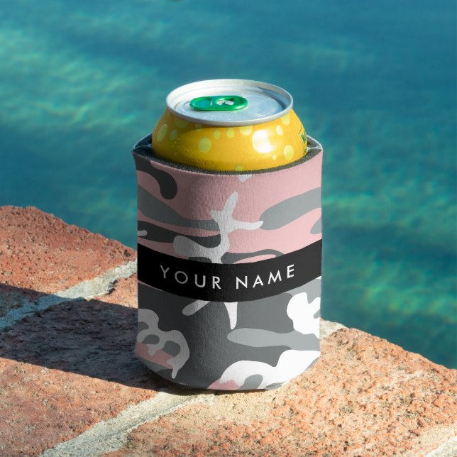 Porta-lata Camuflagem rosa e Cinza Seu nome Personaliza (Piscina in situ)