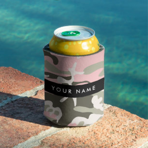 Porta-lata Camuflagem Rosa e Verde Personalize seu nome