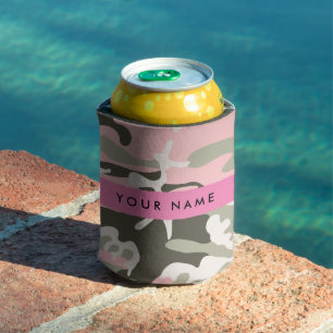 Porta-lata Camuflagem Rosa e Verde Personalize seu nome