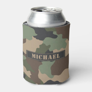 Porta-lata Camuflagem Woodland Camo Khaki Tan Monograma Preto