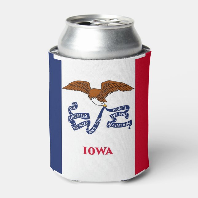 Porta-lata Can Cooler com a bandeira do Estado de Iowa, EUA. (Can Front)