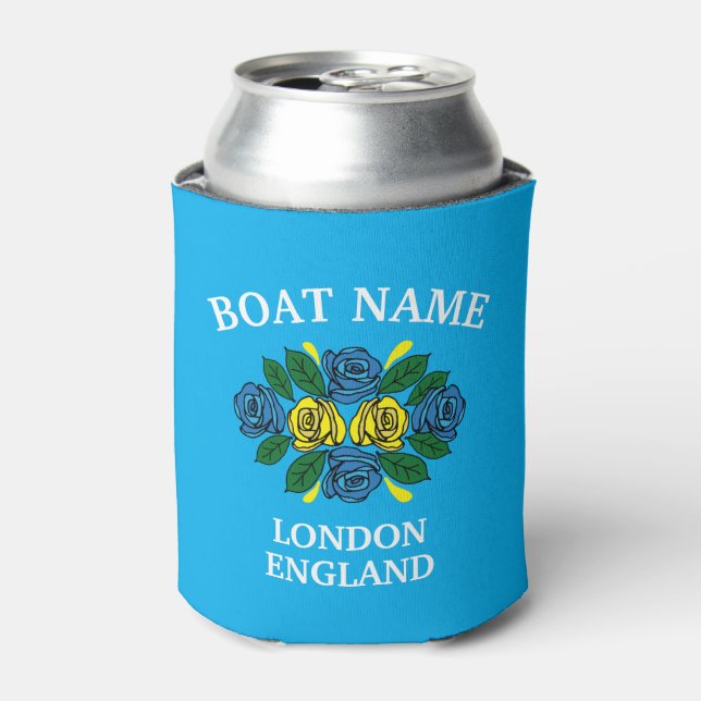 Porta-lata Canal Narrowboat Blue Roses Boat Name (Can Front)