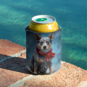 Porta-lata Cão Blue Heeler na Neve Natal
