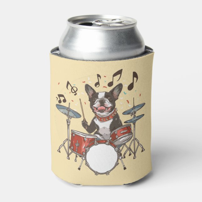 Porta-lata Cão Boston Terrier Tocando Bateria (Can Front)