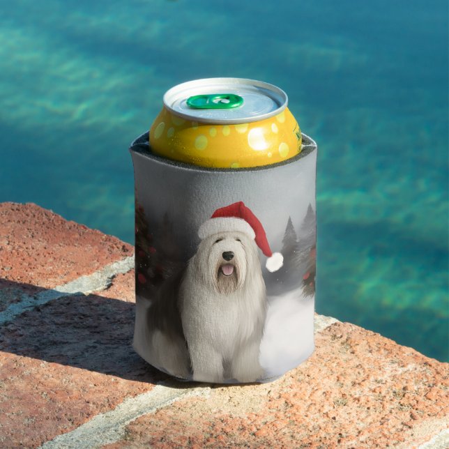 Porta-lata Cão de Pastoreio Inglês Antigo no Natal com Neve (Piscina in situ)