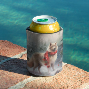Porta-lata Cão Finlandês Lappund na neve de Natal 