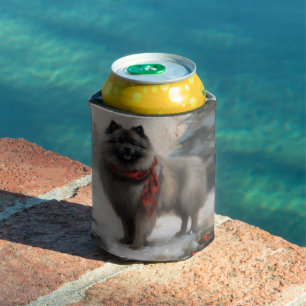 Porta-lata Cão Keeshond na Neve Natal
