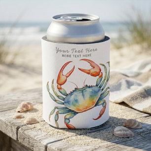 Porta-lata Caranguejo Personalizado Aquarela Verão Praia Náut