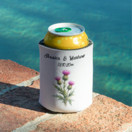 Porta-lata Cardo floral roxo Escócia Casamentos Aquarela