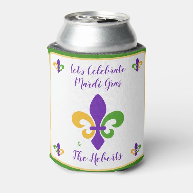 Porta-lata Carnaval Nome Verde Dourado Roxo Fleur de Lis (Can Back)