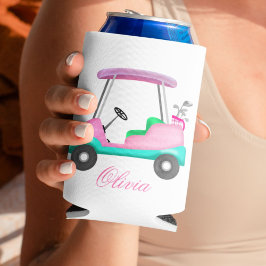 Porta-lata Carrinho de Golfe Elegante de Couro Rosa Nome