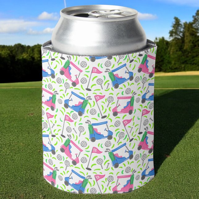 Porta-lata Carrinho de Golfe Rosa e Azul Preppy / Padrão de G (Criador carregado)