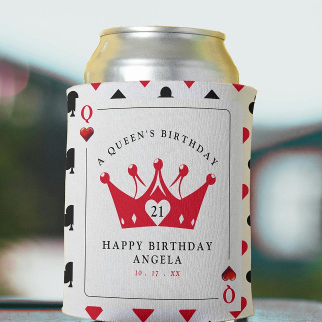 Porta-lata Cartão de Poker do Casino da Rainha aniversário de (21st Birthday Queen of Hearts Casino Poker Card Can Cooler
)