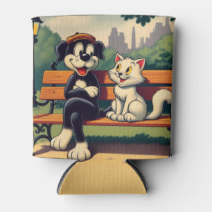 Porta-lata Cartoon de gato/cão, bonito, vintado