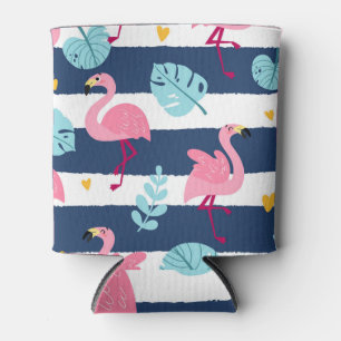 Porta-lata Cartoon Flamingos: Vintage Tropical de Verão.