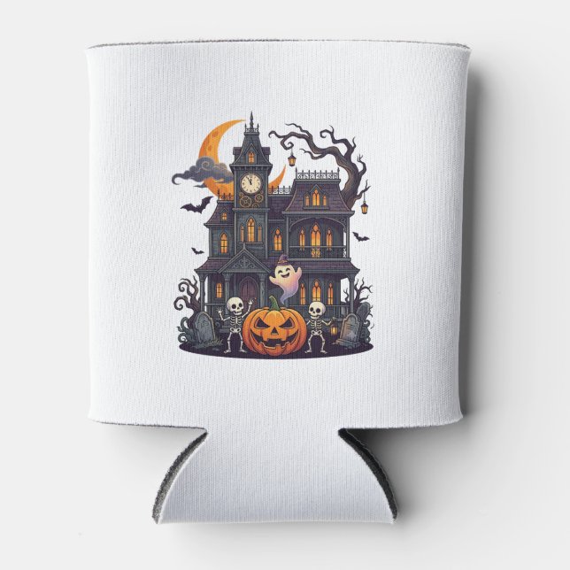 Porta-lata Casa Assombrada de Halloween Esqueletos Abóbora Fa (Frente)