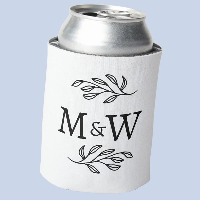 Porta-lata Casal de Casamento Monograma Botânico Elegante (Modern wedding couple monogram initials can cooler)