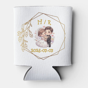 Porta-lata Casal de Noivos Cute Chibi Adesivo   Noiva Românti