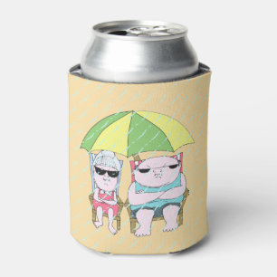 Porta-lata Casal Engraçado na Praia em Arte Chuva