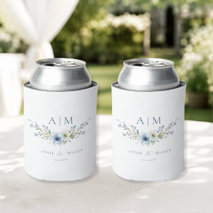 Porta-lata Casamento Azul Empoeirado Monograma Elegante