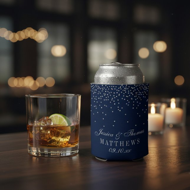Porta-lata Casamento Azul Marinho e Confete Prata Glam (Criador carregado)