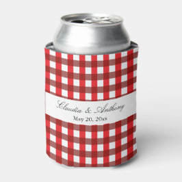 Porta-lata Casamento Barbeque com Padrão de Gingham Branco e