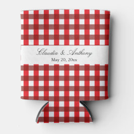 Porta-lata Casamento Barbeque com Padrão de Gingham Branco e 