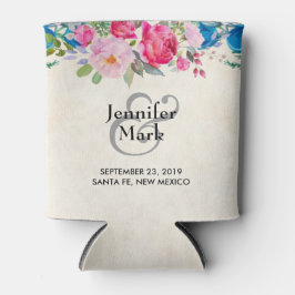 Porta-lata Casamento bonito, rosa e flor azul