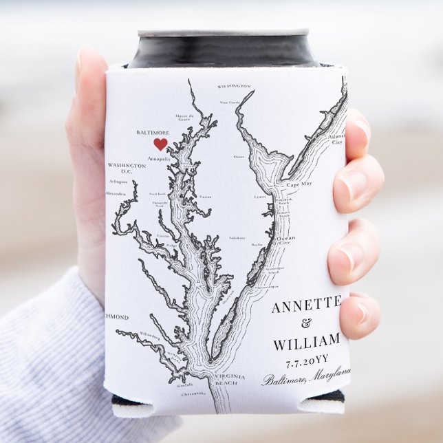 Porta-lata Casamento Branco Elegante de Baltimore Maryland (Baltimore Wedding Favor Can Coozie Elegant black and white can cooler wedding keepsake)