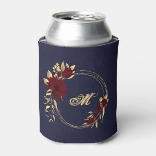 Porta-lata Casamento chic burgundy e dourado navy