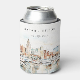 Porta-lata Casamento Chic Tampa Florida Skyline Watercolor