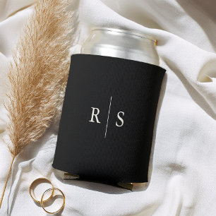 Porta-lata Casamento clássico de preto e cru monograma