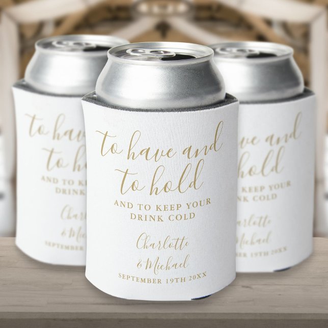 Porta-lata Casamento com Letra de Assinatura a Ouro Moderno (Modern Gold Signature Script Wedding Can Cooler)