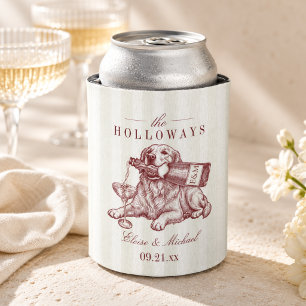 Porta-lata Casamento com Listras Burgundy e Golden Retriever