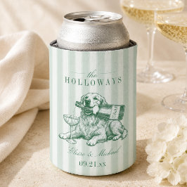 Porta-lata Casamento com Listras Verde Salvia e Golden Retrie