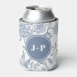Porta-lata Casamento com Monograma Azul Floral Vinca