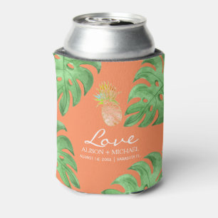 Porta-lata Casamento cor-de-rosa peachy do verde tropical da