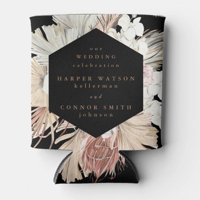 Porta-lata Casamento da Selva Floral de Grama Seca Pampas Neg (Frente)