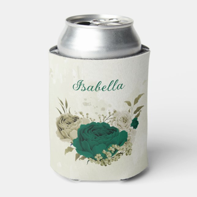 Porta-lata casamento das flores verdes esmeraldas (Can Front)