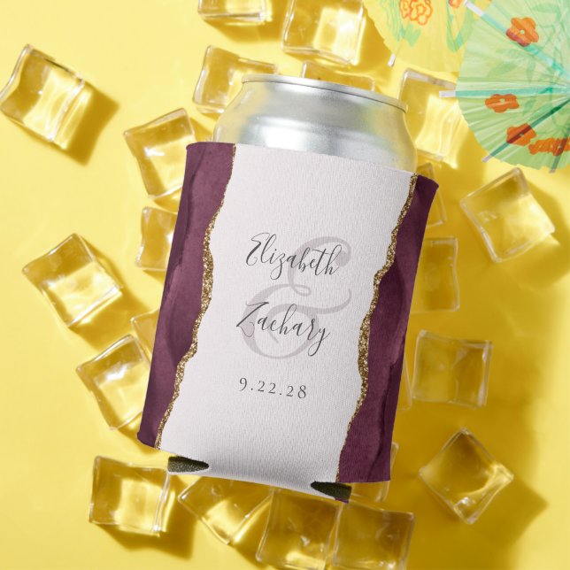 Porta-lata Casamento de Blush Dourado Faux Glitter Agate Burg (Verão in situ)